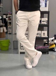 7112-Strellson Kırık Beyaz Rengi Dokulu Slim Fit Pantolon