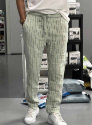 7117-BYMN Comfort Fit Yeşil Çizgili Müslin Pantolon 
