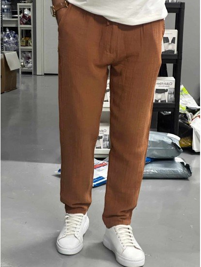 7126-BYMN Comfort Fit Kremit Müslin Pantolon 