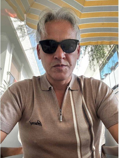 8495-Brioni Açık Kahve Boydan Desenli  Yarım Fermuarlı Polo Yaka Kısa Kollu Slim Fit Merserize