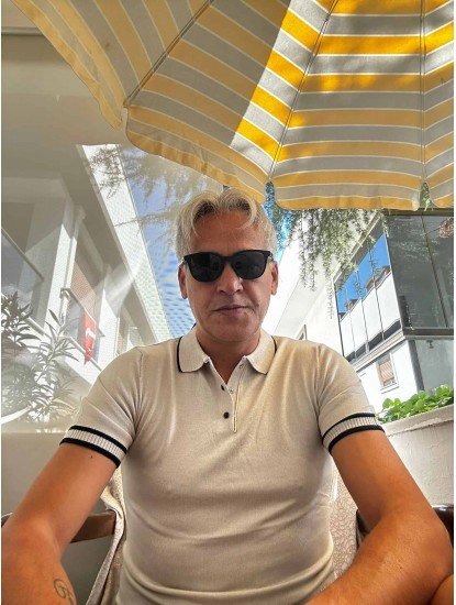 8503-Gastello Kemik Rengi Yaka Şeritli  Düğmeli Polo Yaka Kısa Kollu Slim Fit Merserize
