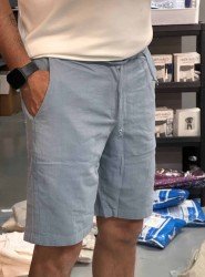 8654-NTWRK Mavi Rengi Regular Fit Keten Şort