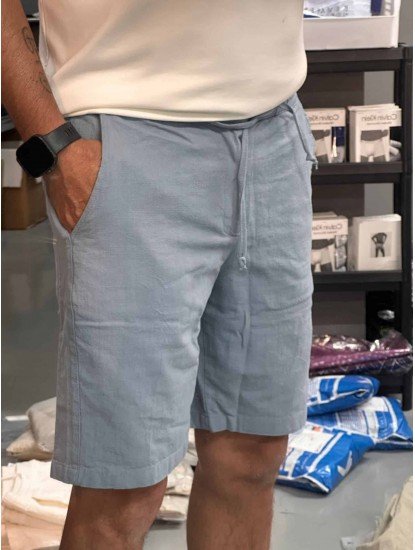 8654-NTWRK Mavi Rengi Regular Fit Keten Şort