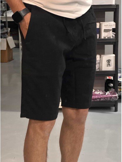 8656-NTWRK Siyah Rengi Regular Fit Keten Şort