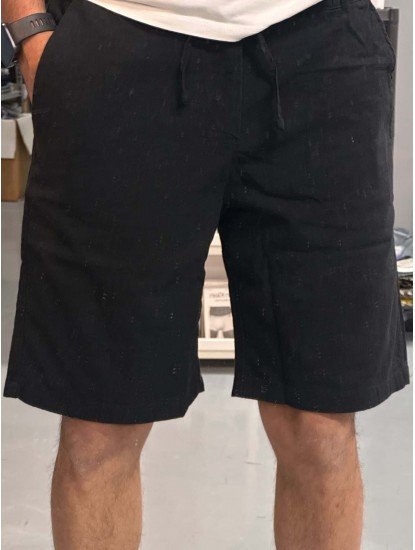 8656-NTWRK Siyah Rengi Regular Fit Keten Şort