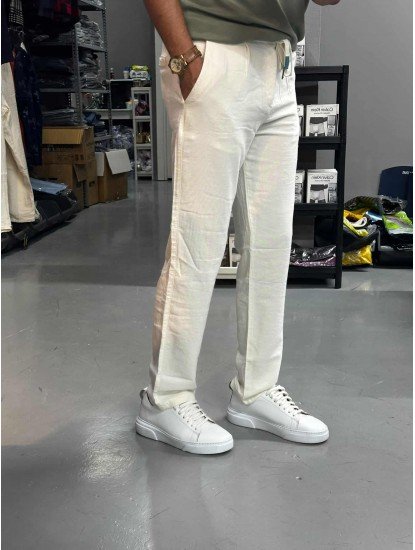 8769-JC Krem Keten Pantolon