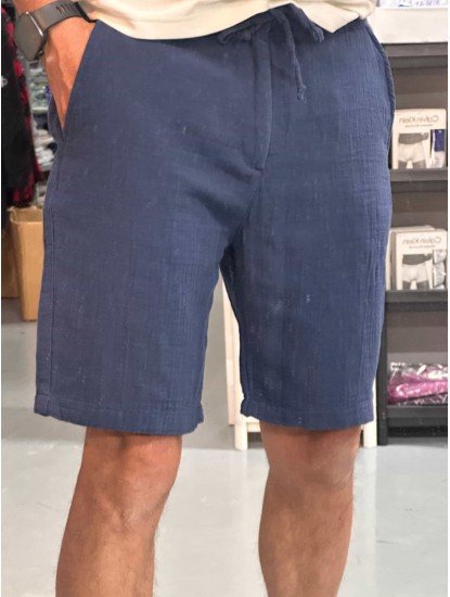 8778-BYMN Lacivert Comfort Fit Müslin Şort
