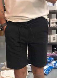 8786-BYMN Siyah Regular Fit Keten Şort