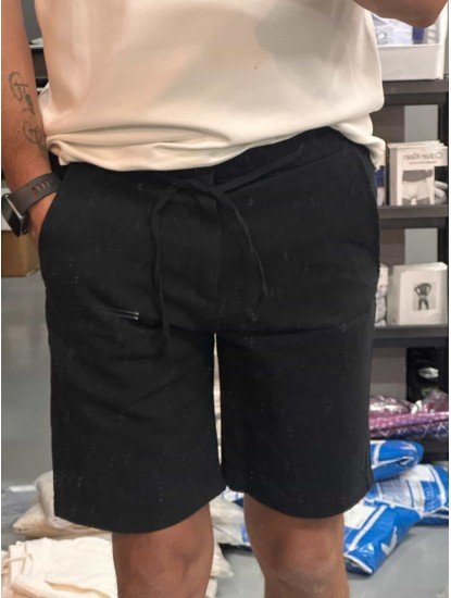 8786-BYMN Siyah Regular Fit Keten Şort