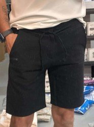 8786-BYMN Siyah Regular Fit Keten Şort