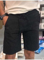 8786-BYMN Siyah Regular Fit Keten Şort