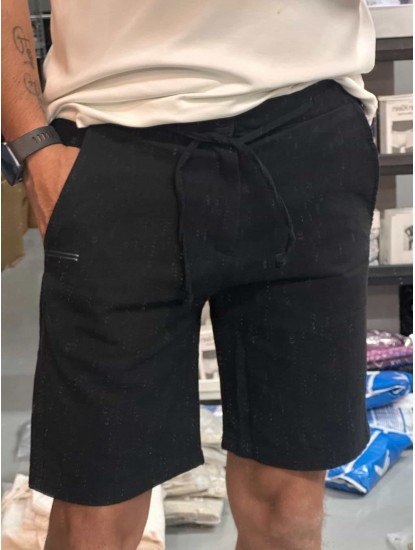 8786-BYMN Siyah Regular Fit Keten Şort