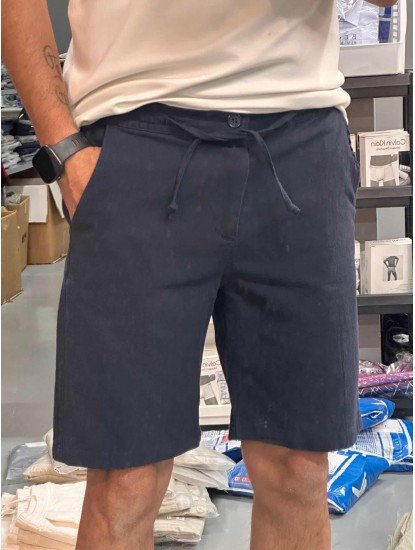 8787-BYMN Lacivert Regular Fit Keten Şort