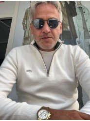 9036-Lcst Yarım Fermuarlı Ekru Triko Kazak