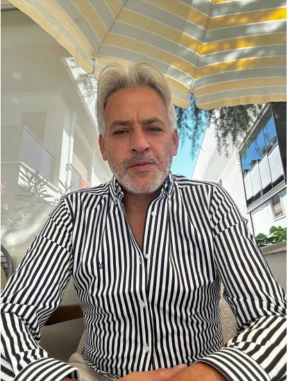 9042-Norwıch Siyah Beyaz Çizgili Cotton Slim Fit Gömlek