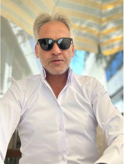 9227-Briva Beyaz Dik Yaka Gizli Düğme Slim Fit Gömlek
