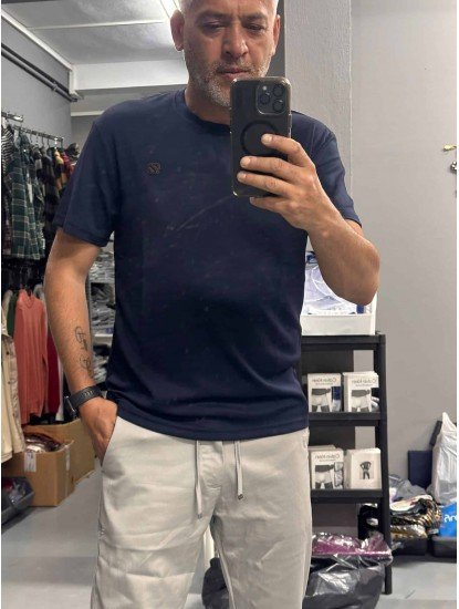 9342-Zegna Lacivert Modal Kumaş Metal Logo  Basıc Tshırt