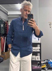 9414-VK Lacivert Keten Slim Fit Gömlek