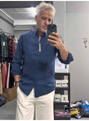 9414-VK Lacivert Keten Slim Fit Gömlek