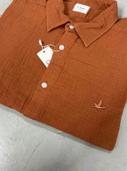 9416-BYMN Kiremit Tona Ton Müslin Comfort Fit Gömlek