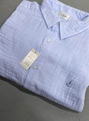 9417-BYMN Gök Mavisi Tona Ton Müslin Comfort Fit Gömlek