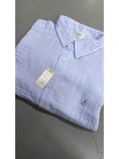 9417-BYMN Gök Mavisi Tona Ton Müslin Comfort Fit Gömlek
