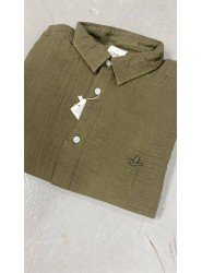 9418-BYMN Haki Tona Ton Müslin Comfort Fit Gömlek