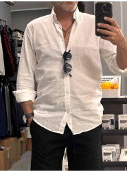 9429-Brooks Brothers Beyaz Keten Comfort Gömlek