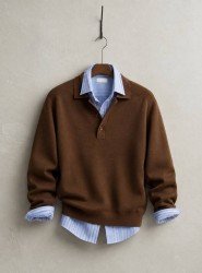 9482- Kahverengi Triko Polo Yaka Kazak