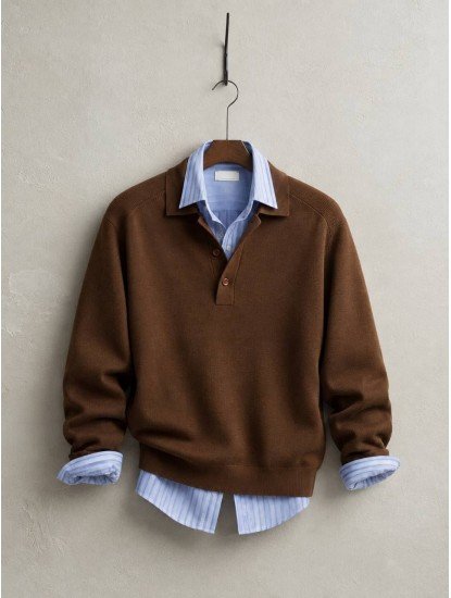 9482- Kahverengi Triko Polo Yaka Kazak