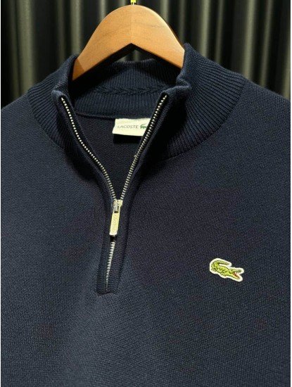 9488-Lcst Lacivert Yarım Fermuarlı Klasik Logo Triko Kazak