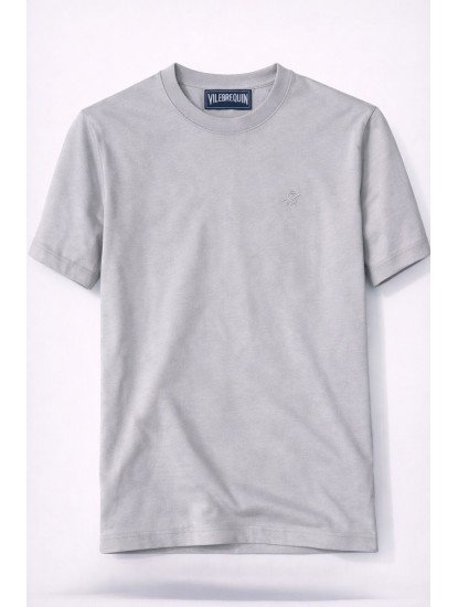 12374-VLBQN Gri Tona Ton Bisiklet Yaka Tshirt