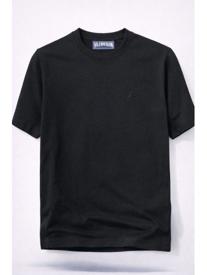 12378-VLBQN Siyah Tona Ton Bisiklet Yaka Tshirt