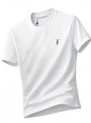 12384-ALSNT Beyaz  Bisiklet Yaka Tshirt