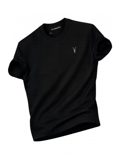 12385-ALSNT Siyah  Bisiklet Yaka Tshirt