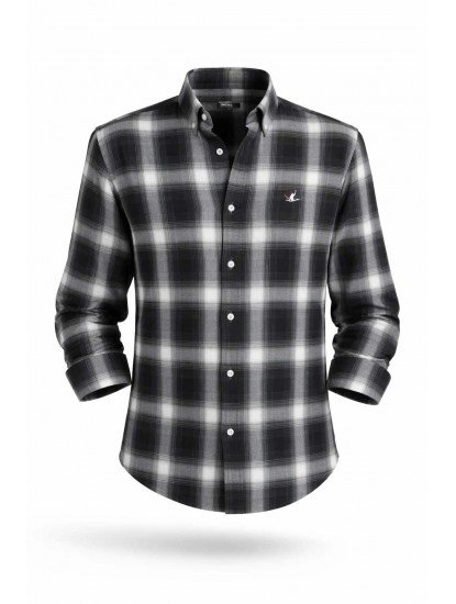 2284-BYMN Comfort Fit Antrasit Ekoseli Gömlek