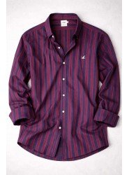 2297-BYMN Lacivert Bordo Çizgili Comfort Fit Gömlek