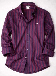 2297-BYMN Lacivert Bordo Çizgili Comfort Fit Gömlek