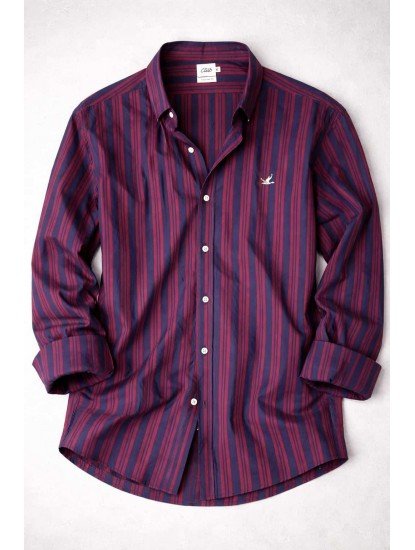 2297-BYMN Lacivert Bordo Çizgili Comfort Fit Gömlek