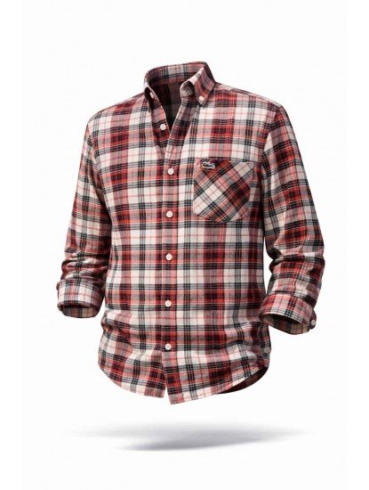 2474-LCST Slim Fit Kırmızı Beyaz Ekoseli Gömlek