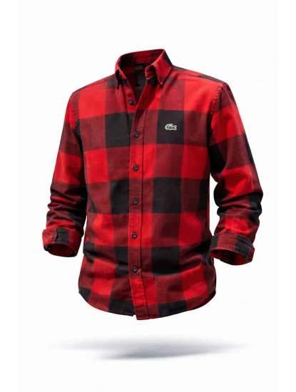 2476-LCST Slim Fit Kırmızı Siyah İnce Oduncu Gömlek