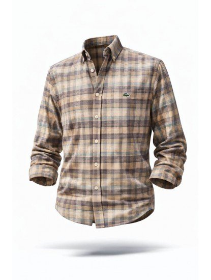 2477-LCST Slim Fit Krem Rengi İnce Oduncu Gömlek