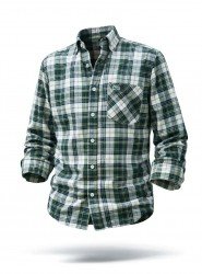 2502-LCST Slim Fit Yeşil Krem Ekoseli Cepli Oduncu Gömlek