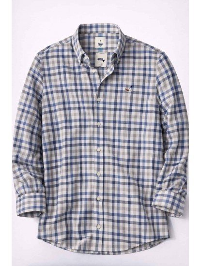 2610-BYMN Krem Üzerine Kareli Keten  Comfort Fit Gömlek