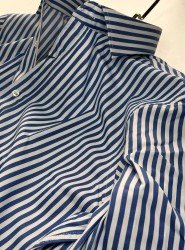 2639-Brıva Mavi  Çizgili İtalyan Yaka Slim Fit Gömlek