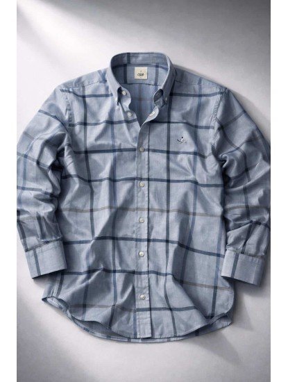 2658-BYMN Comfort Fit Mavi Kareli Pamuk Gömlek