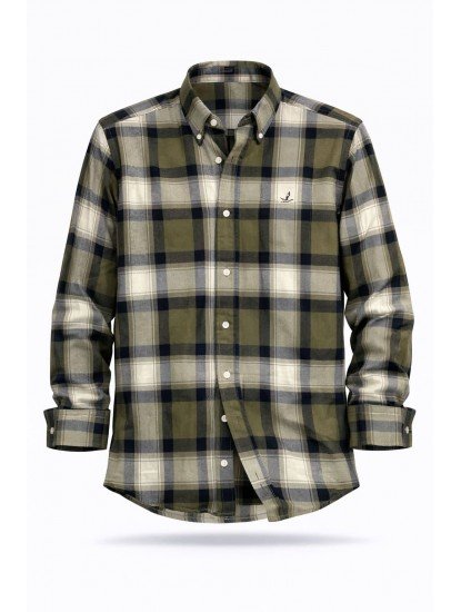 2703-BYMN Yeşil Kareli Oduncu  Comfort Fit Gömlek