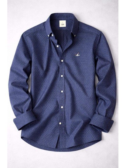 2747- BYMN  Lacivert Desenli Comfort Fit Gömlek 