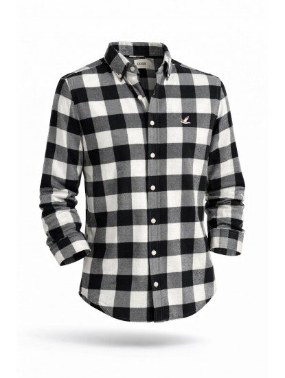 2766-BYMN Siyah Beyaz Kareli Oduncu Comfort Fit Gömlek