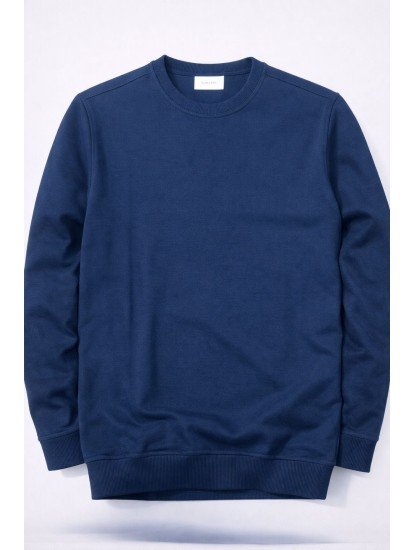 6183-Daıly Lacivert Bisiklet Yaka İnce Sweath